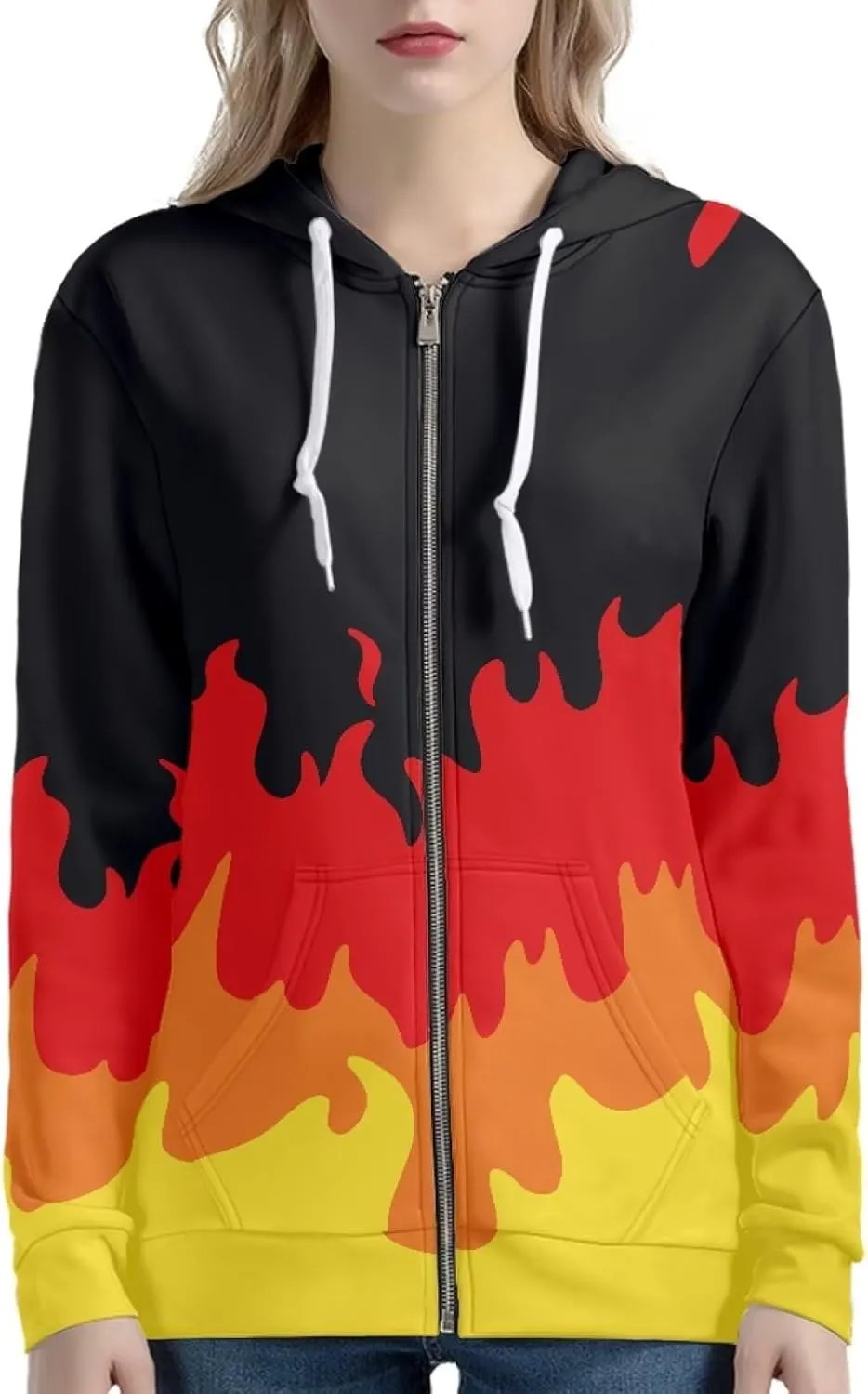 Womens Zip Up Hoodies Long Sleeve Hooded Sweatshirts Oversized Drawstring Hooded Jacket with Pockets