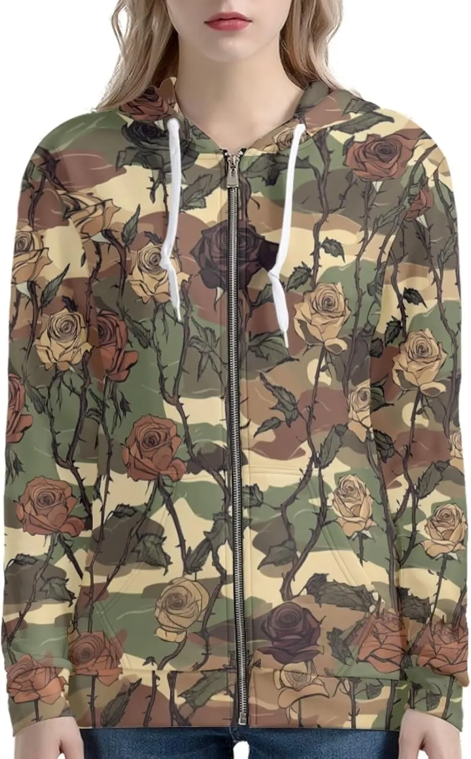 Womens Zip Up Hoodies Long Sleeve Hooded Sweatshirts Oversized Drawstring Hooded Jacket with Pockets
