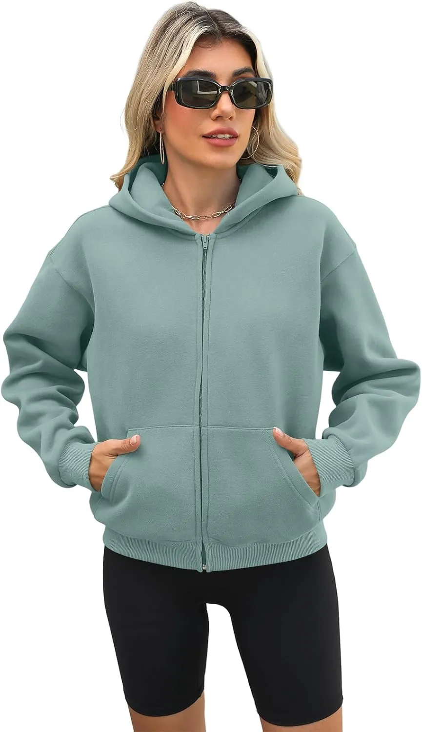 Womens Zip Up Hoodies Long Sleeve Sweatshirts Fleece Hooded Jacket Fall Outfits Clothes 2024