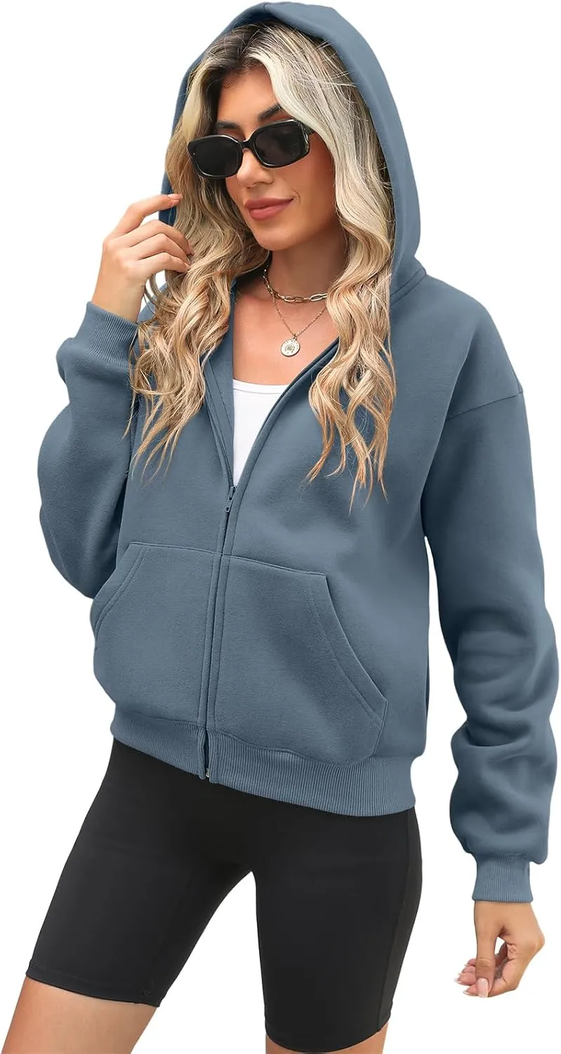 Womens Zip Up Hoodies Long Sleeve Sweatshirts Fleece Hooded Jacket Fall Outfits Clothes 2024