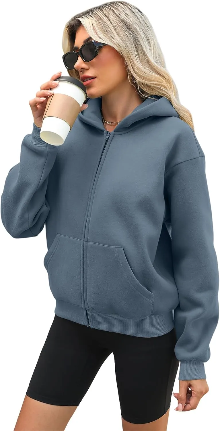 Womens Zip Up Hoodies Long Sleeve Sweatshirts Fleece Hooded Jacket Fall Outfits Clothes 2024