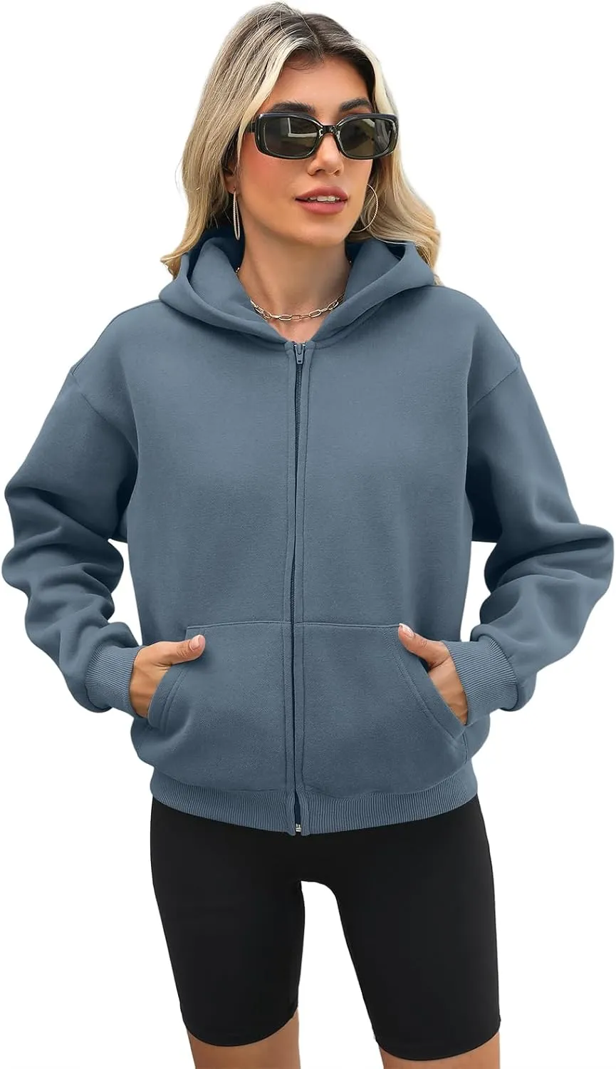 Womens Zip Up Hoodies Long Sleeve Sweatshirts Fleece Hooded Jacket Fall Outfits Clothes 2024