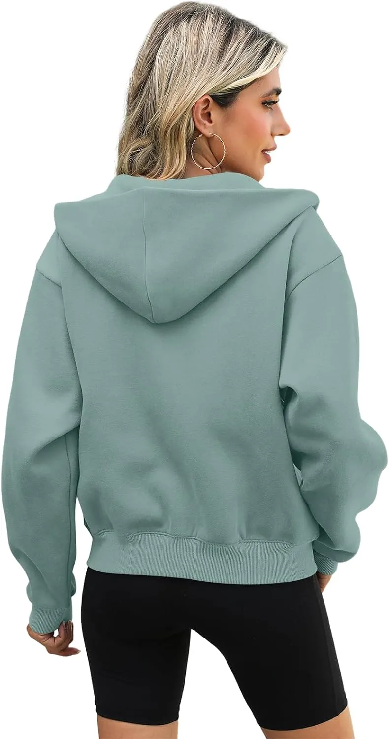 Womens Zip Up Hoodies Long Sleeve Sweatshirts Fleece Hooded Jacket Fall Outfits Clothes 2024