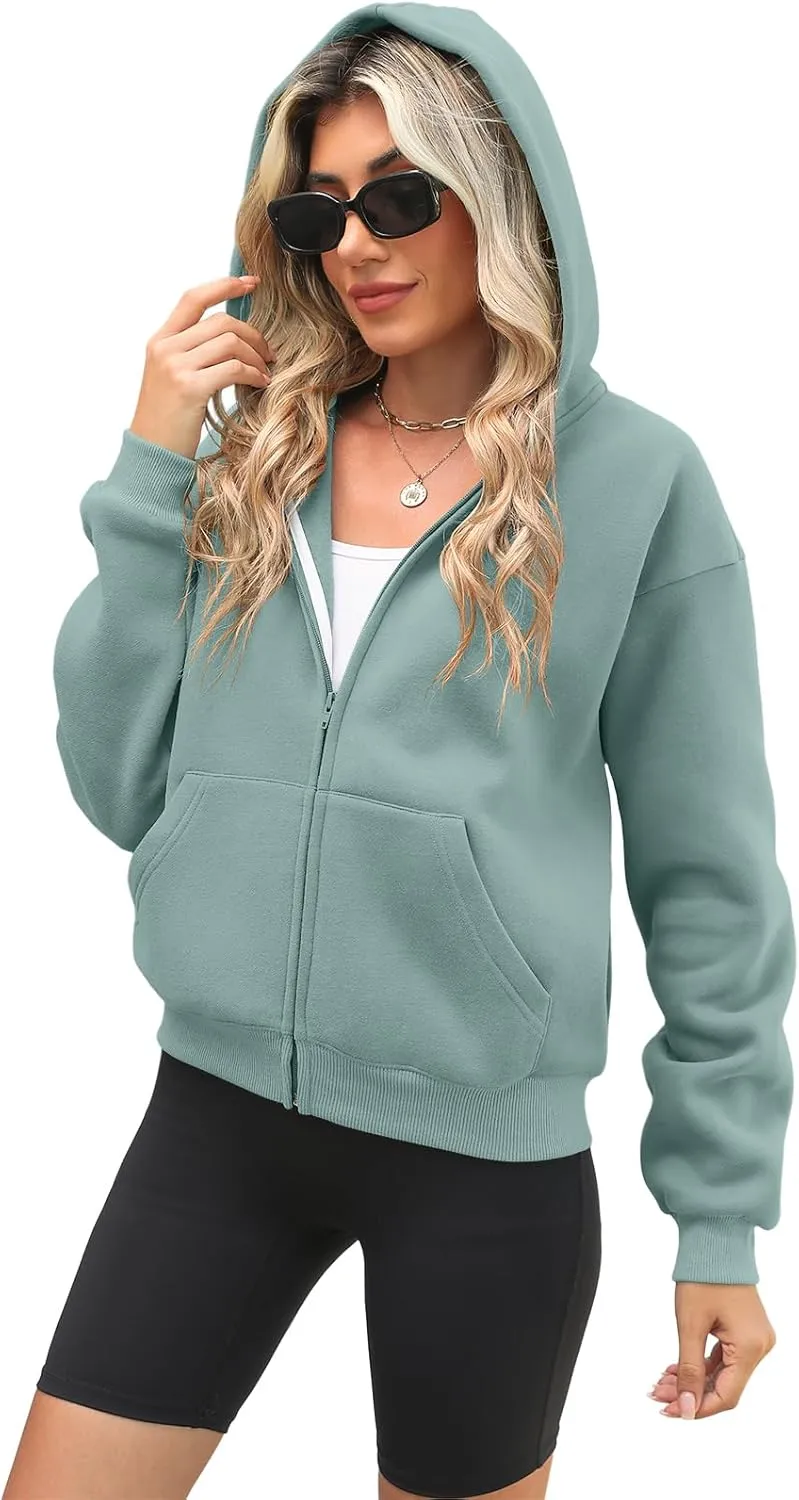 Womens Zip Up Hoodies Long Sleeve Sweatshirts Fleece Hooded Jacket Fall Outfits Clothes 2024