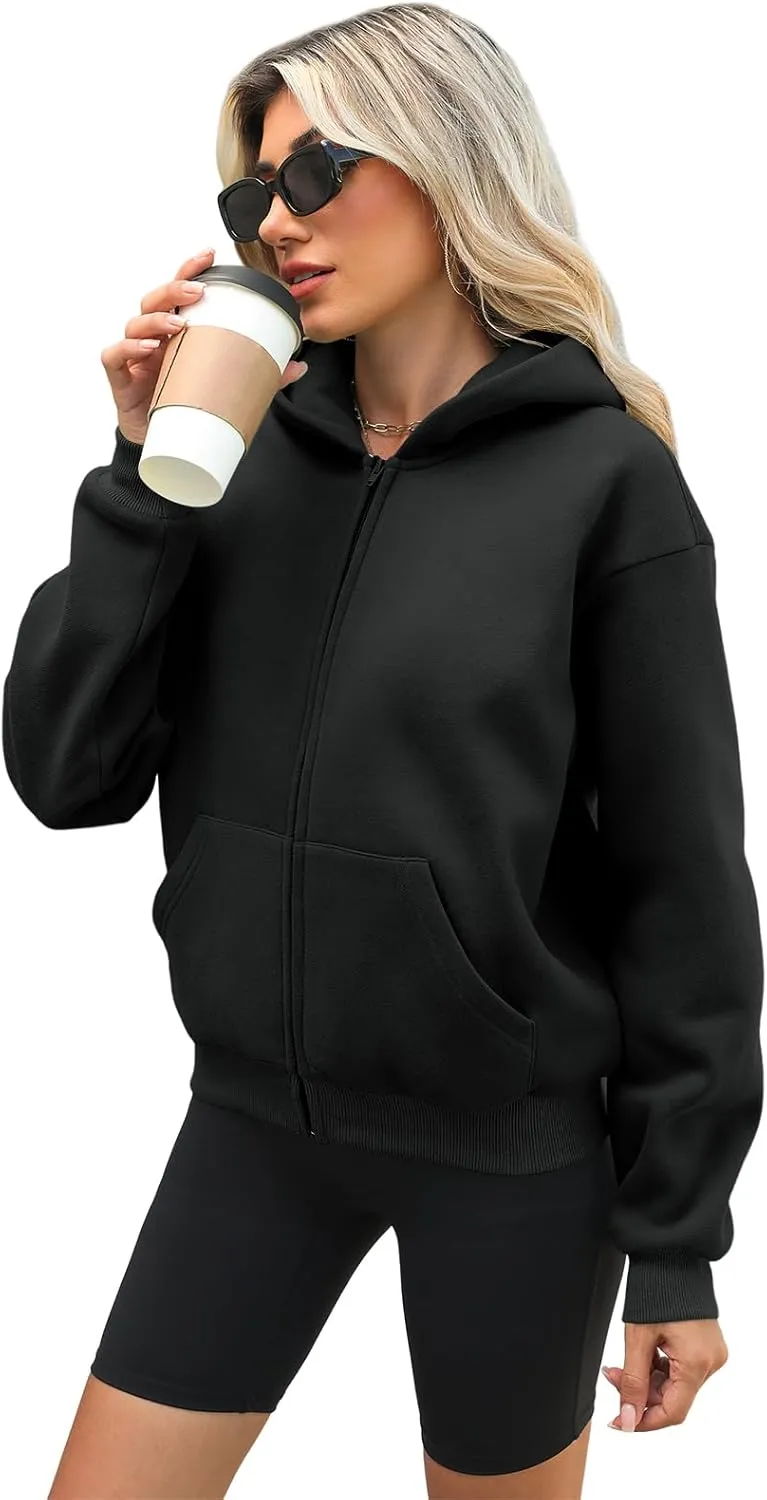 Womens Zip Up Hoodies Long Sleeve Sweatshirts Fleece Hooded Jacket Fall Outfits Clothes 2024