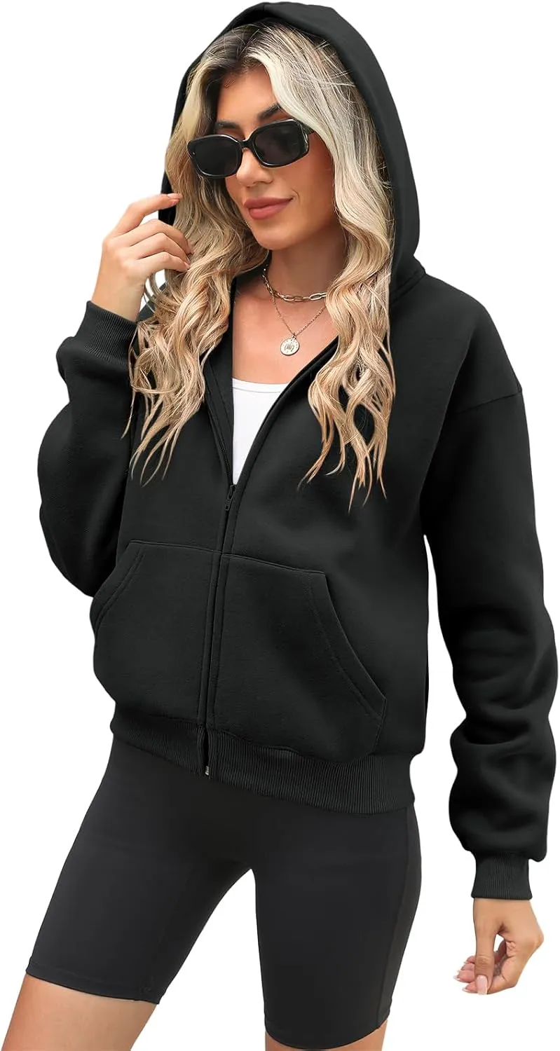 Womens Zip Up Hoodies Long Sleeve Sweatshirts Fleece Hooded Jacket Fall Outfits Clothes 2024