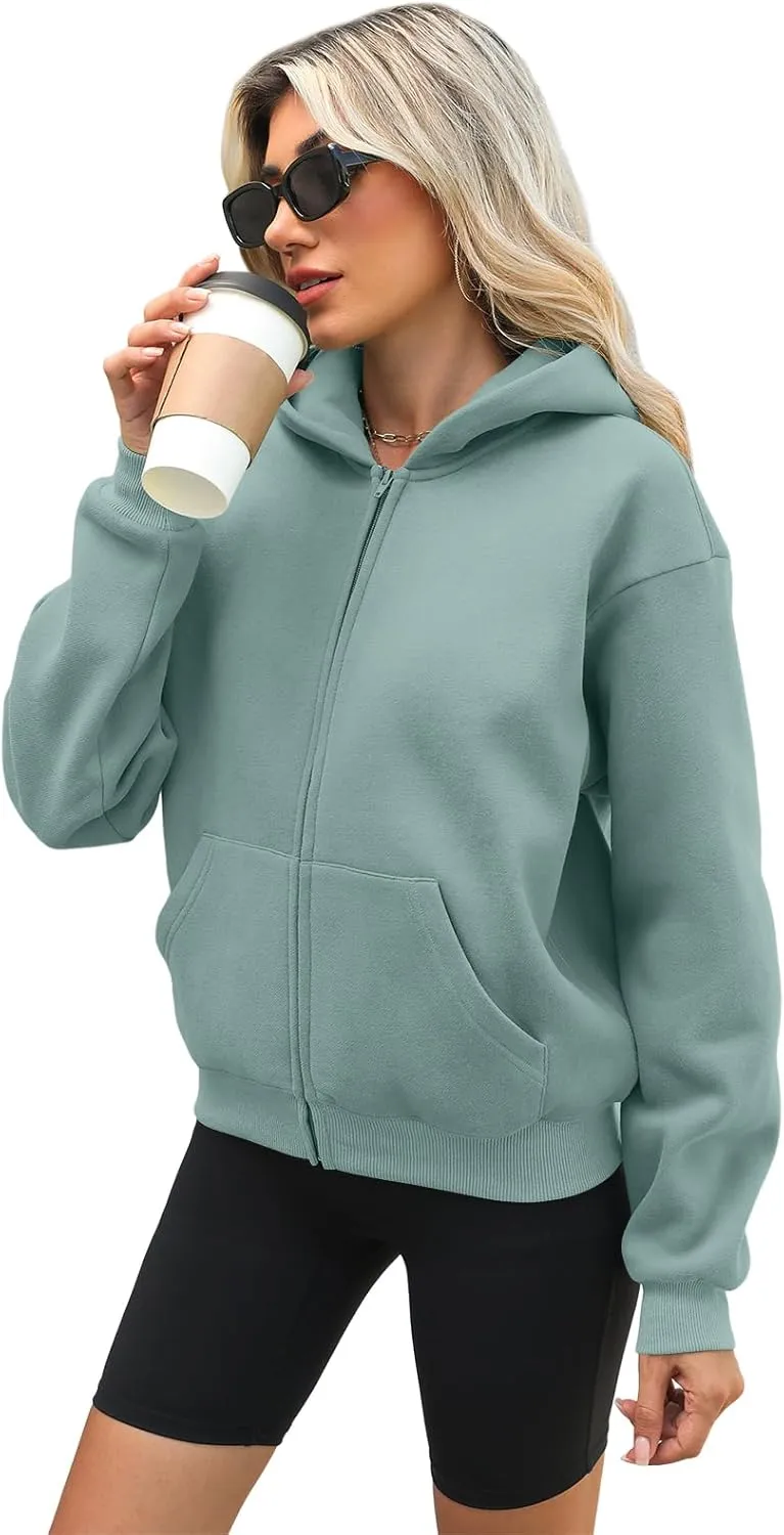 Womens Zip Up Hoodies Long Sleeve Sweatshirts Fleece Hooded Jacket Fall Outfits Clothes 2024