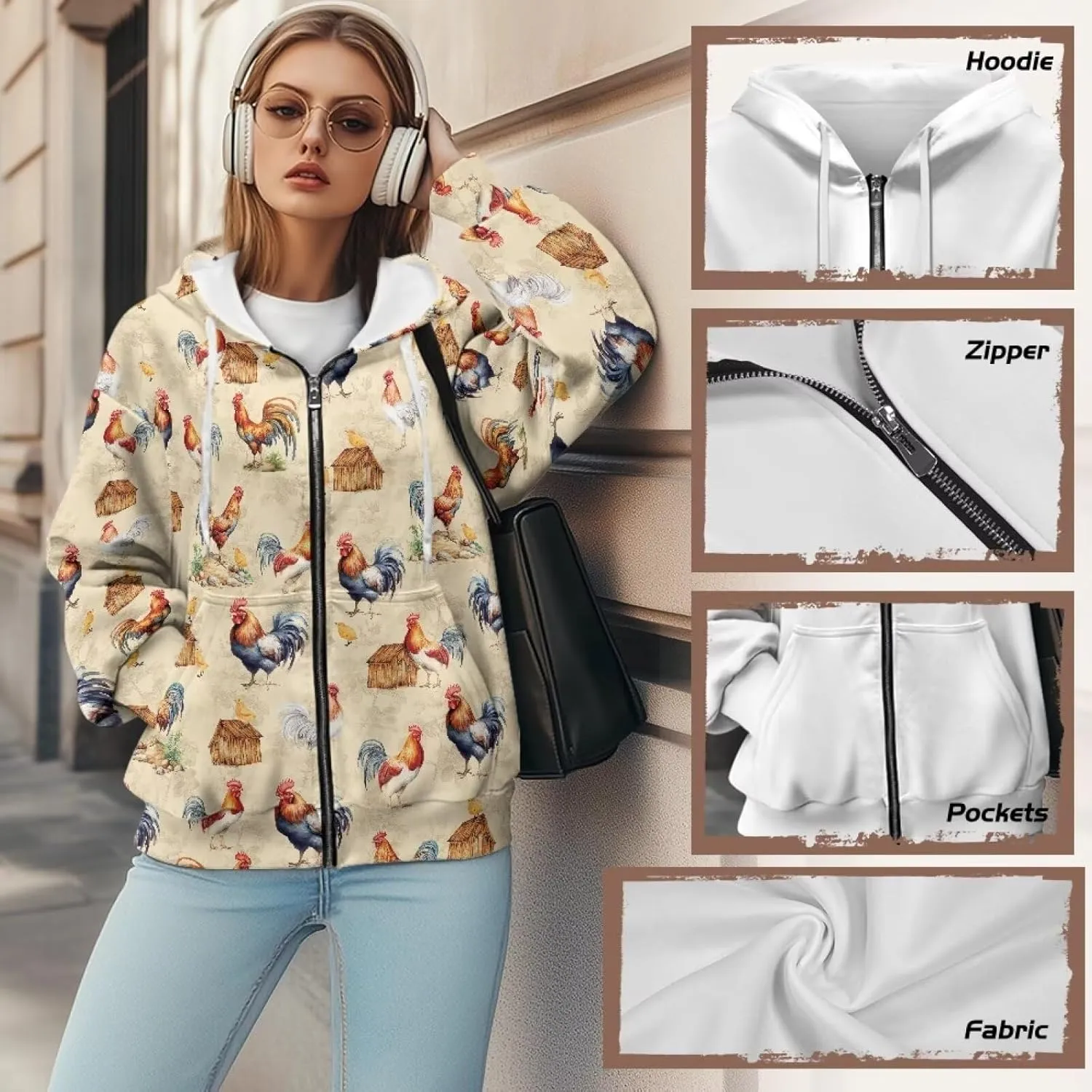 Womens Zip Up Hoodies Loose Sweatshirts, Long Sleeve Hooded Top Fashion Clothes with Pockets