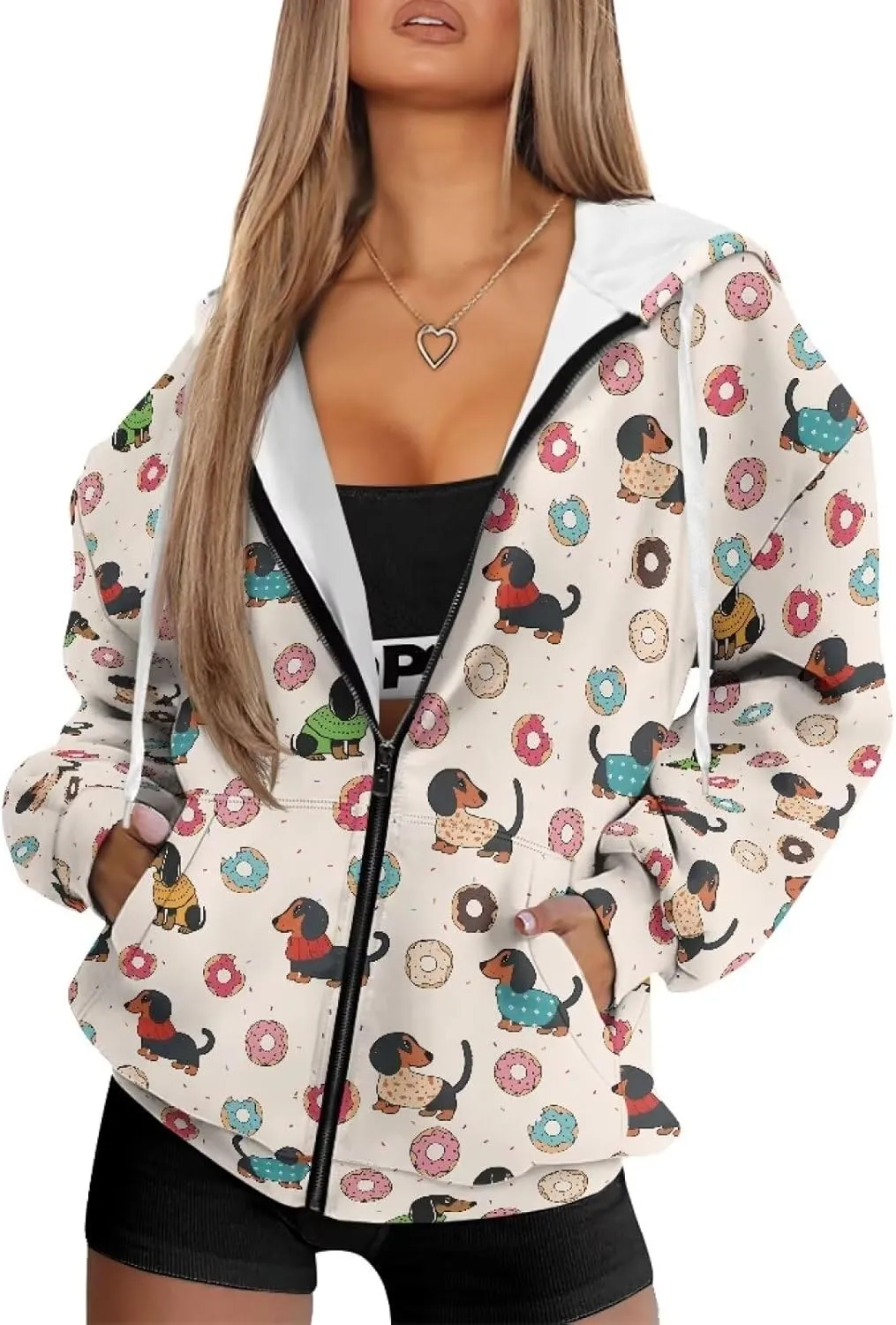 Womens Zip Up Hoodies Loose Sweatshirts, Long Sleeve Hooded Top Fashion Clothes with Pockets