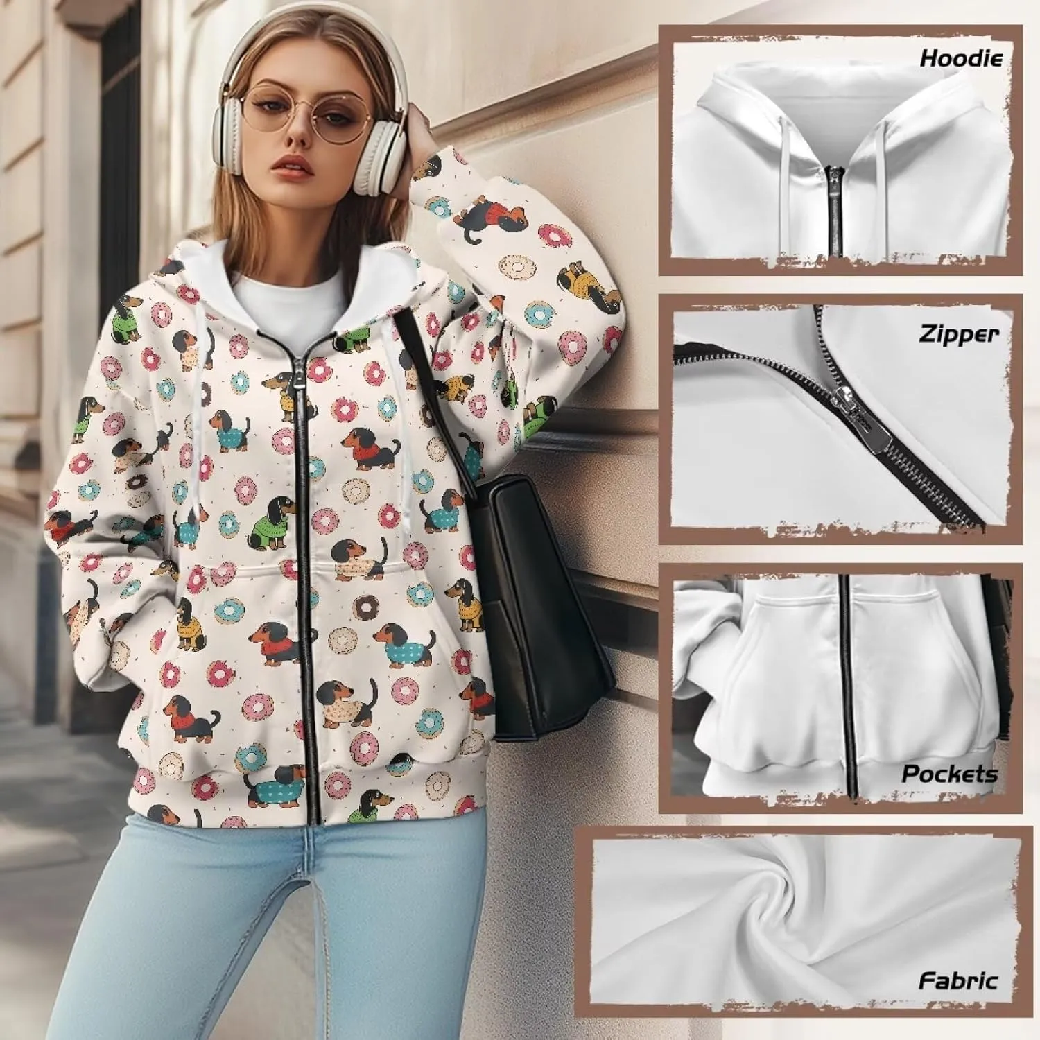 Womens Zip Up Hoodies Loose Sweatshirts, Long Sleeve Hooded Top Fashion Clothes with Pockets