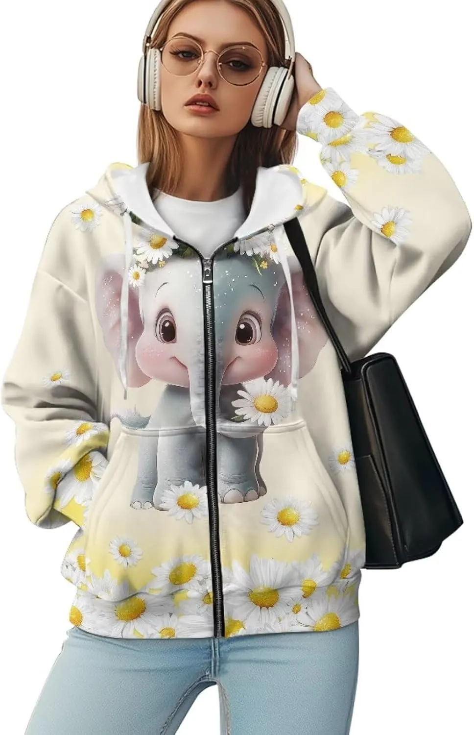Womens Zip Up Hoodies Loose Sweatshirts, Long Sleeve Hooded Top Fashion Clothes with Pockets