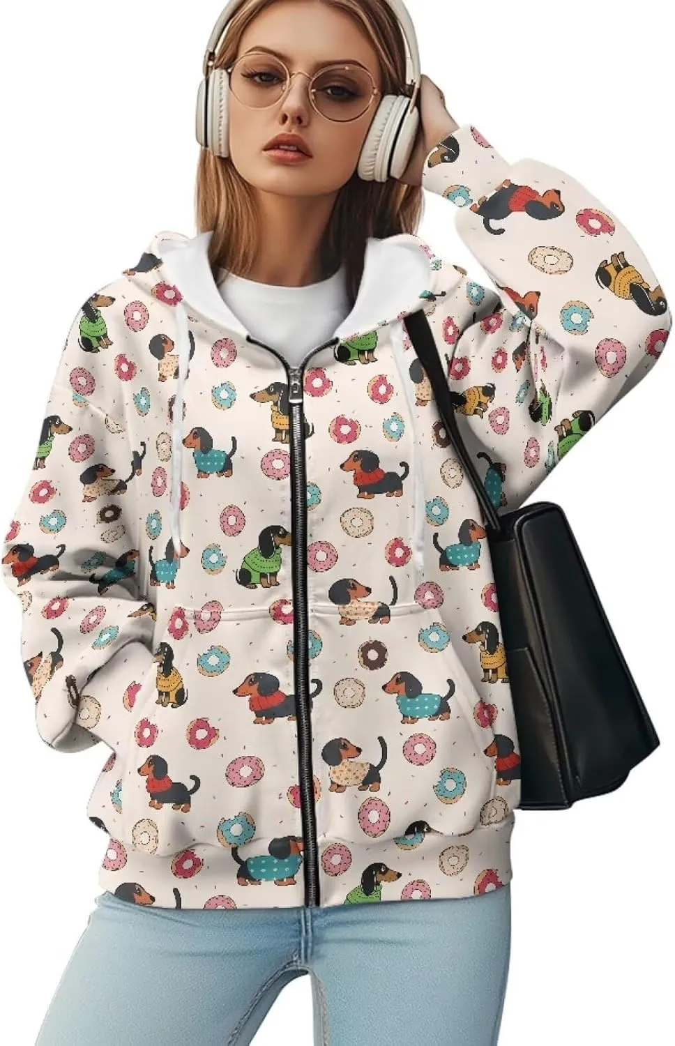 Womens Zip Up Hoodies Loose Sweatshirts, Long Sleeve Hooded Top Fashion Clothes with Pockets