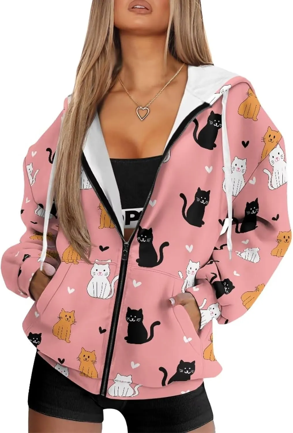 Womens Zip Up Hoodies Loose Sweatshirts, Long Sleeve Hooded Top Fashion Clothes with Pockets