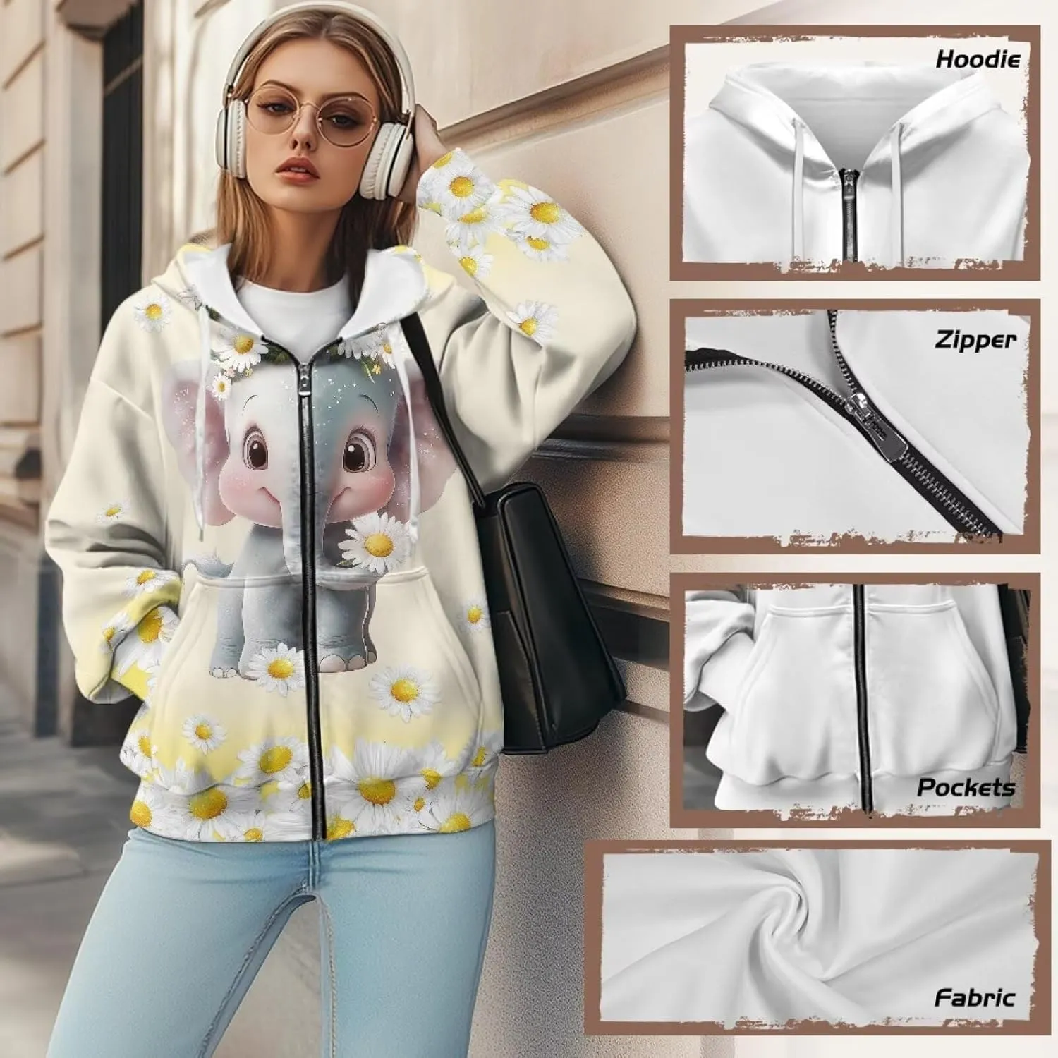 Womens Zip Up Hoodies Loose Sweatshirts, Long Sleeve Hooded Top Fashion Clothes with Pockets
