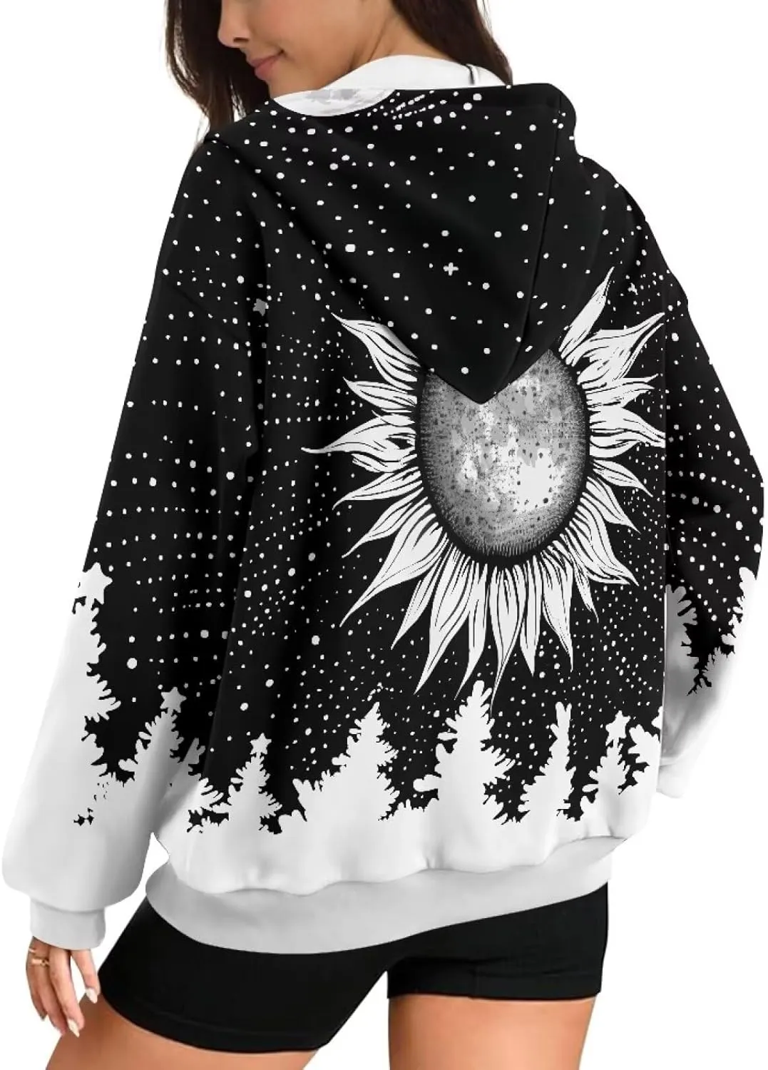 Womens Zip Up Hoodies Loose Sweatshirts, Long Sleeve Hooded Top Fashion Clothes with Pockets