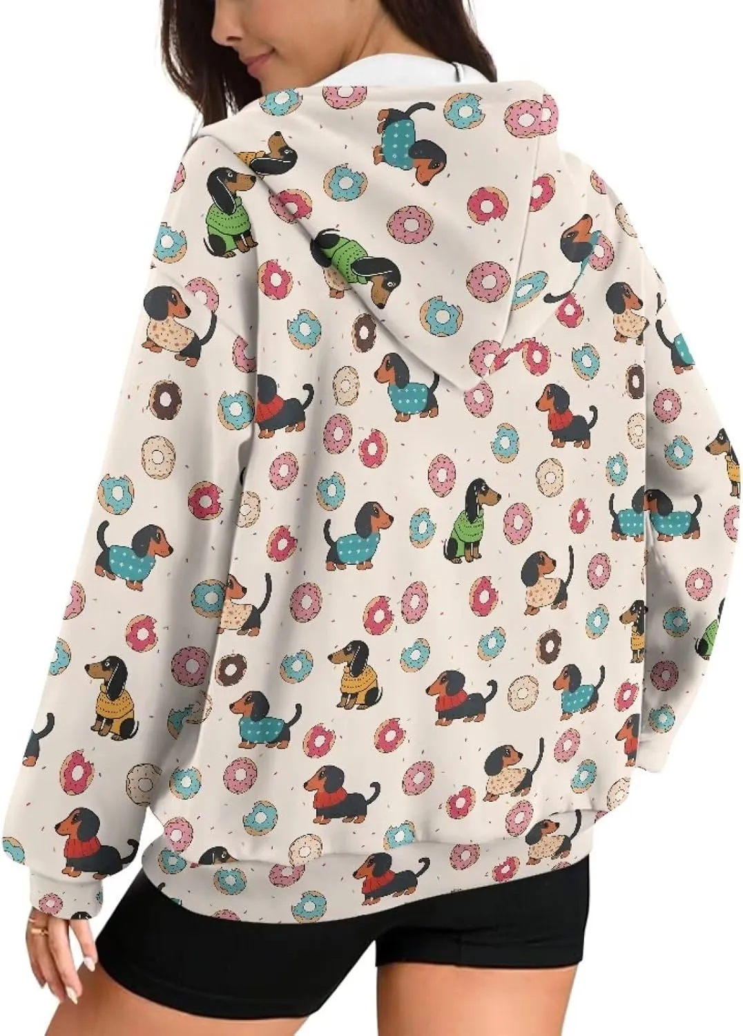 Womens Zip Up Hoodies Loose Sweatshirts, Long Sleeve Hooded Top Fashion Clothes with Pockets