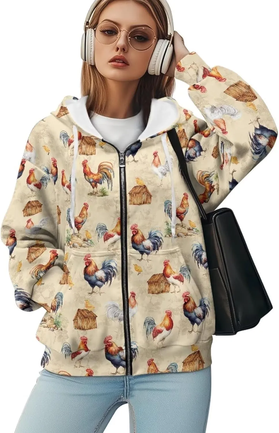 Womens Zip Up Hoodies Loose Sweatshirts, Long Sleeve Hooded Top Fashion Clothes with Pockets