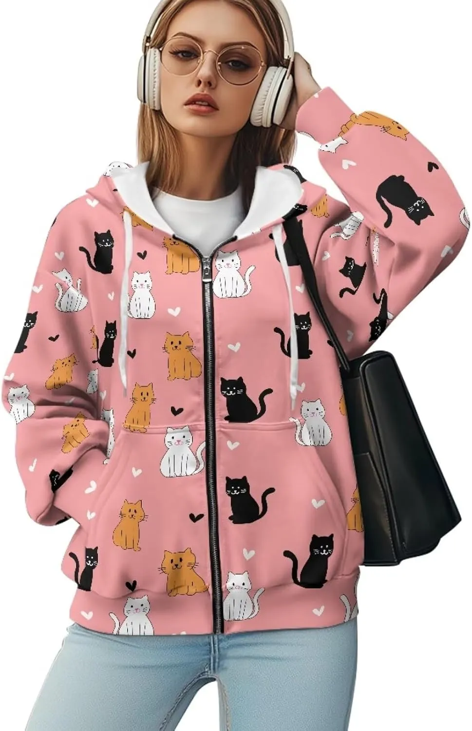 Womens Zip Up Hoodies Loose Sweatshirts, Long Sleeve Hooded Top Fashion Clothes with Pockets