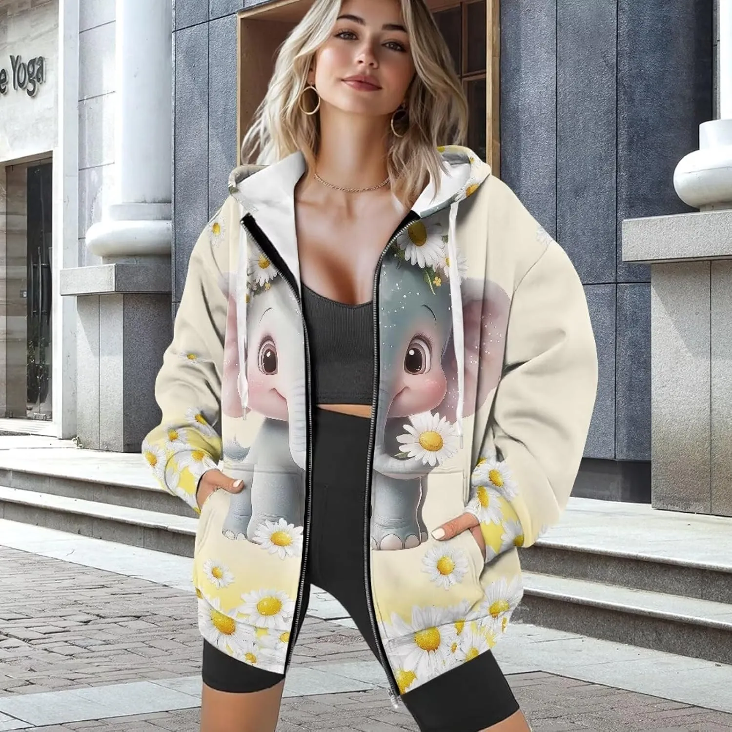 Womens Zip Up Hoodies Loose Sweatshirts, Long Sleeve Hooded Top Fashion Clothes with Pockets