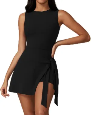 Wrap Skort Dress for Women, Womens Solid Knot Wrap Sports Tank Romper, Sport Tank Dress Romper