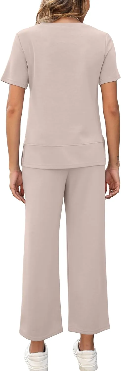 XIEERDUO Women's 2 Piece Lounge Set Fashion Travel Outfits Vacation Tracksuit Comfy Wide Leg Airport Loungewear S-3XL