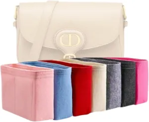 Xoppia Bag Organizer compatible with Dior Medium Bobby Bag. Felt Insert Liner for Women Tote Handbag. (Black, Style B: Side Zipper)