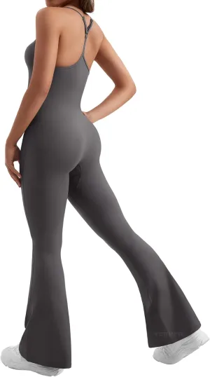 YEOREO One Piece Jumpsuit for Women 31" Inseam Vais Sleeveless Sexy Y Back Bodycon Flare Leg Full Length Romper Playsuits