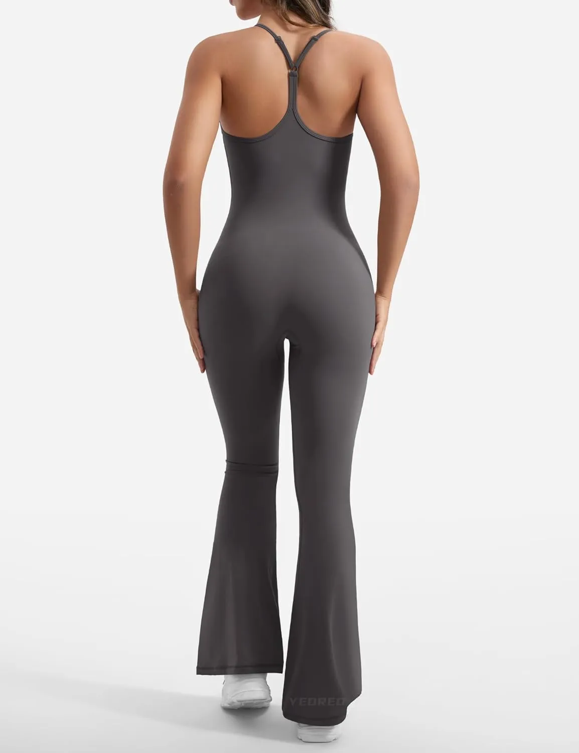 YEOREO One Piece Jumpsuit for Women 31" Inseam Vais Sleeveless Sexy Y Back Bodycon Flare Leg Full Length Romper Playsuits