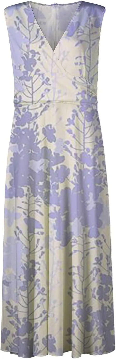 Yesunpxs Dresses for Women 2024 Wrap V Neck Flowy Ruched Maxi Dress Sleeveless Floral Printed Beach Dresses Boho Sundresses