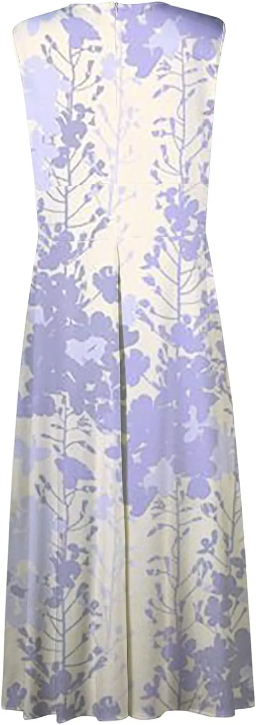 Yesunpxs Dresses for Women 2024 Wrap V Neck Flowy Ruched Maxi Dress Sleeveless Floral Printed Beach Dresses Boho Sundresses
