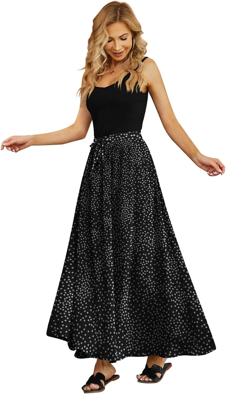 Yincro Women's Flowy Maxi Skirt Summer Pleated High Waisted Casual Long Skirts with Pockets