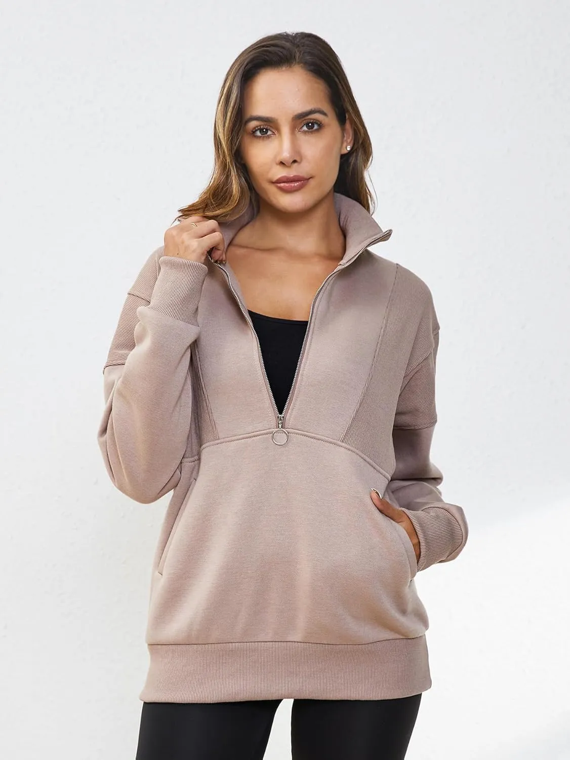 YKR Womens Oversized Sweatshirts Half Zip Up Hoodies Fleece Pullover with Pockets Y2K 2024