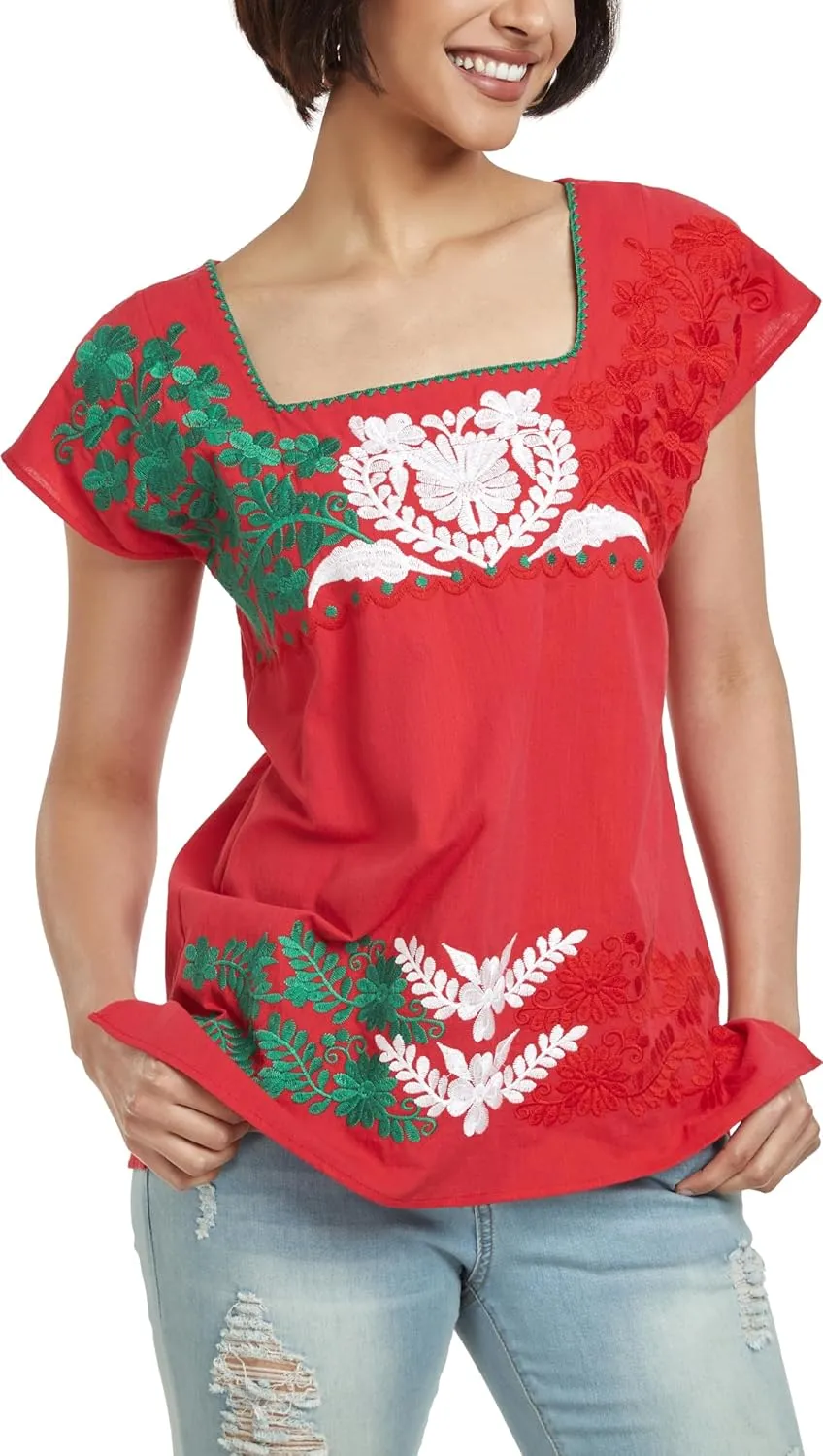 YZXDORWJ Women's Mexican Shirts Peasant Blouses Embroidered Sleeveless Boho Summer Shirt Fiesta Party Fashion Tank Top