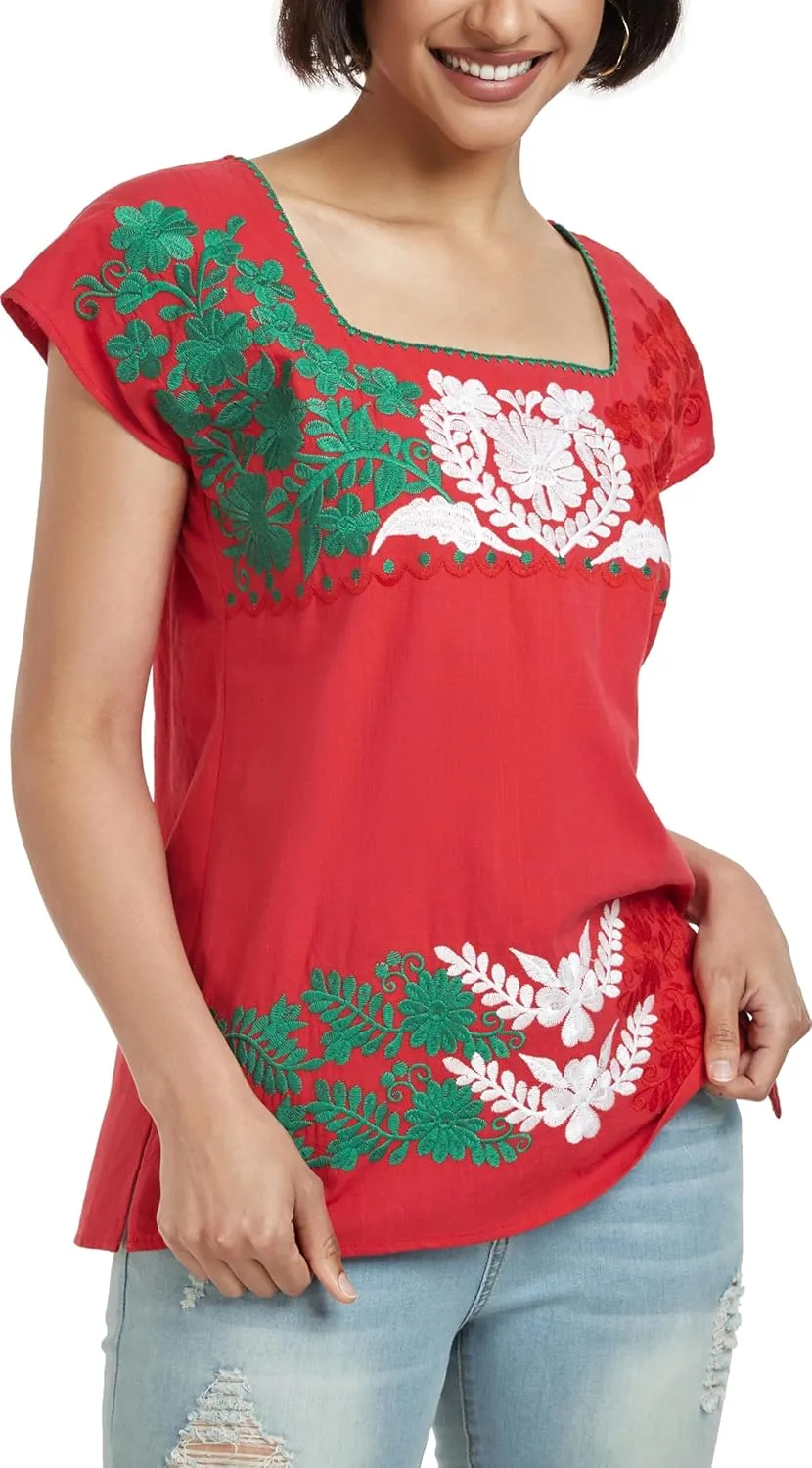 YZXDORWJ Women's Mexican Shirts Peasant Blouses Embroidered Sleeveless Boho Summer Shirt Fiesta Party Fashion Tank Top