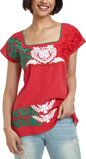 YZXDORWJ Women's Mexican Shirts Peasant Blouses Embroidered Sleeveless Boho Summer Shirt Fiesta Party Fashion Tank Top