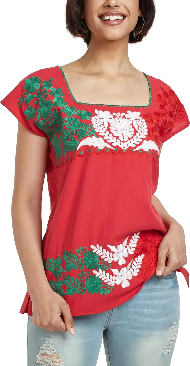 YZXDORWJ Women's Mexican Shirts Peasant Blouses Embroidered Sleeveless Boho Summer Shirt Fiesta Party Fashion Tank Top
