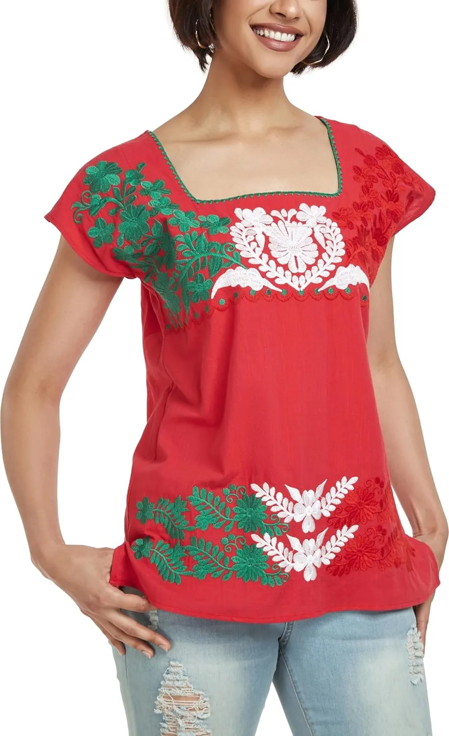 YZXDORWJ Women's Mexican Shirts Peasant Blouses Embroidered Sleeveless Boho Summer Shirt Fiesta Party Fashion Tank Top