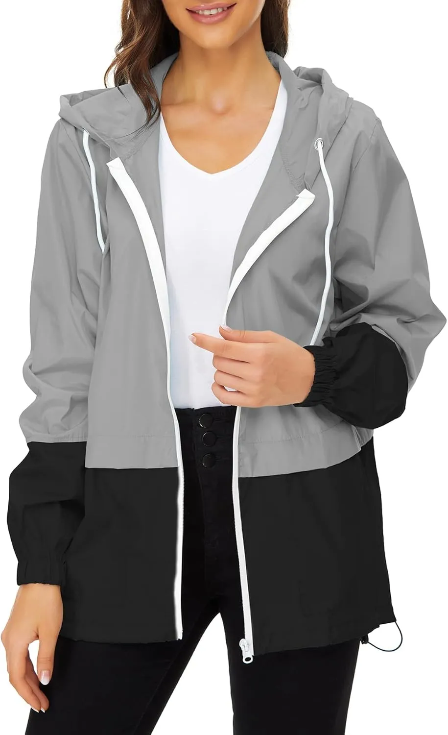 Zando Packable Rain Jacket Women Lightweight Raincoat Hood Women's Raincoats with Pocket Out Windbreaker Jacket Waterproof