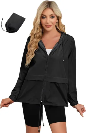Zando Packable Rain Jacket Women Lightweight Raincoat Hood Women's Raincoats with Pocket Out Windbreaker Jacket Waterproof