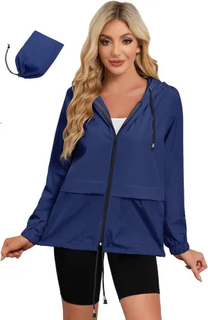 Zando Packable Rain Jacket Women Lightweight Raincoat Hood Women's Raincoats with Pocket Out Windbreaker Jacket Waterproof