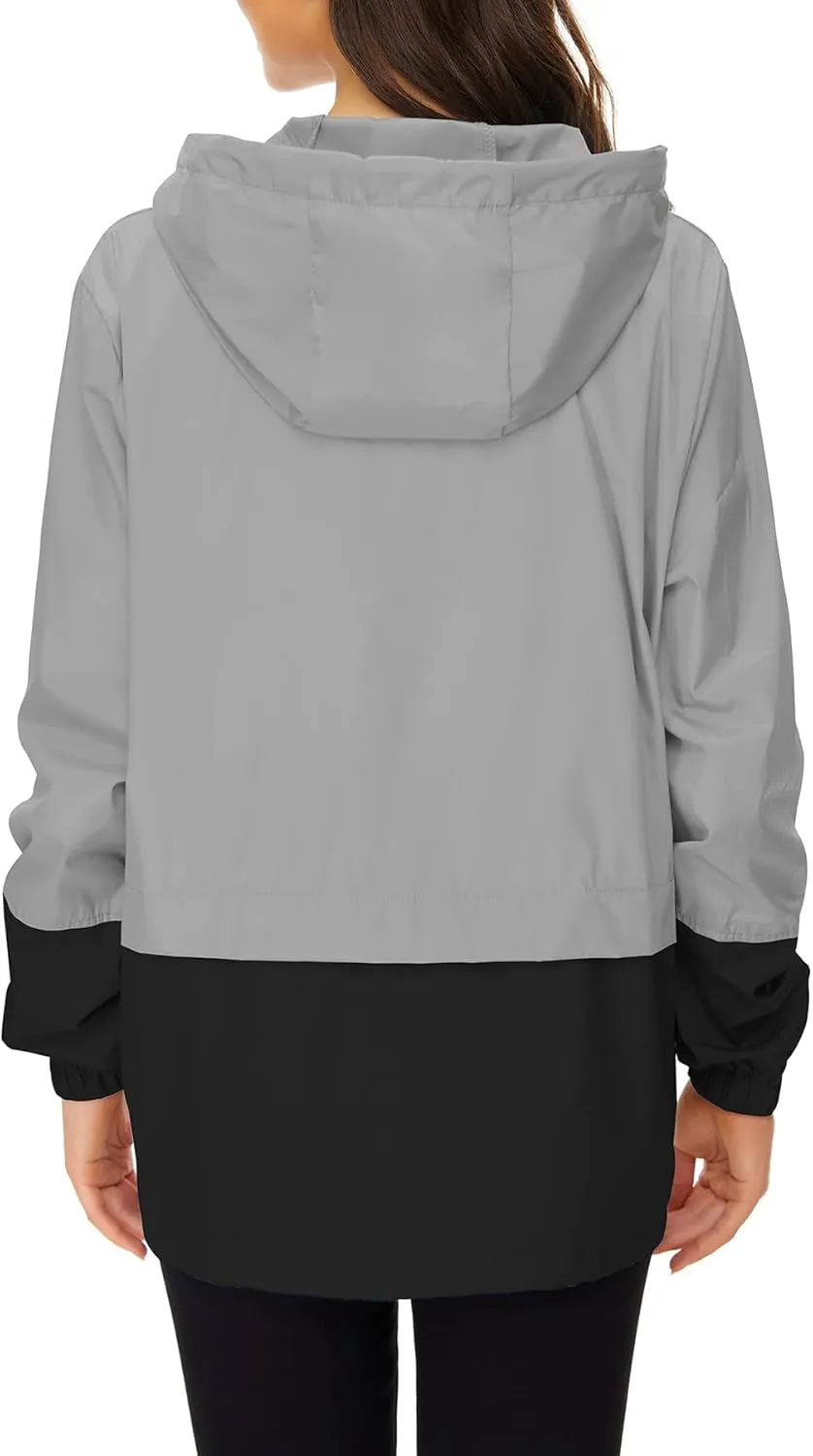 Zando Packable Rain Jacket Women Lightweight Raincoat Hood Women's Raincoats with Pocket Out Windbreaker Jacket Waterproof