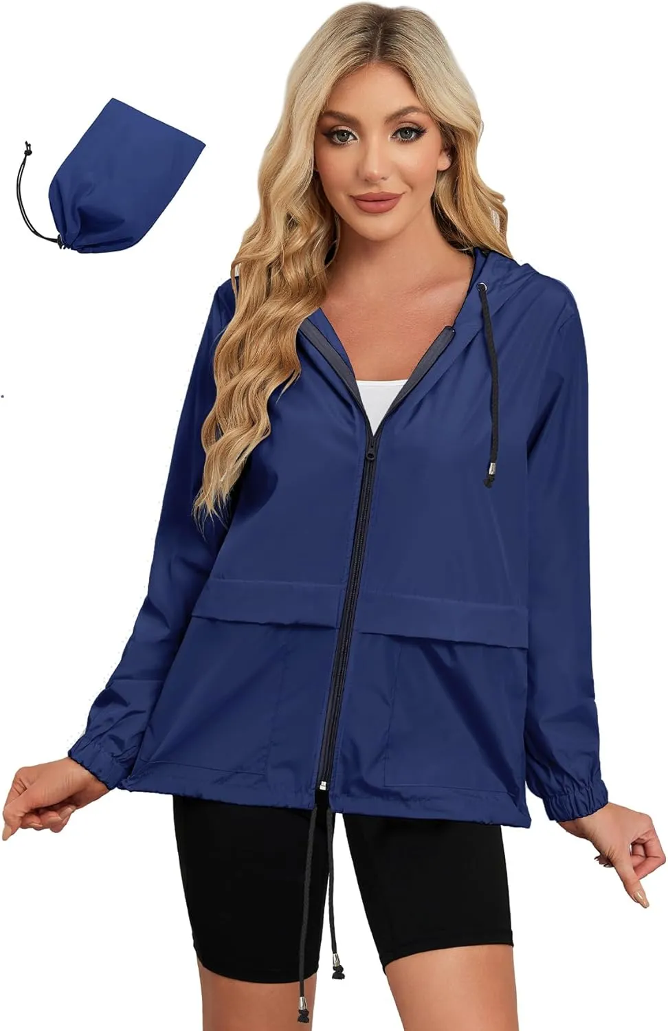 Zando Packable Rain Jacket Women Lightweight Raincoat Hood Women's Raincoats with Pocket Out Windbreaker Jacket Waterproof