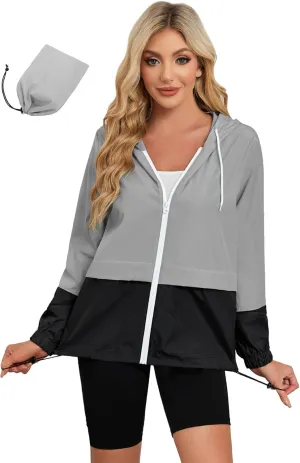 Zando Packable Rain Jacket Women Lightweight Raincoat Hood Women's Raincoats with Pocket Out Windbreaker Jacket Waterproof