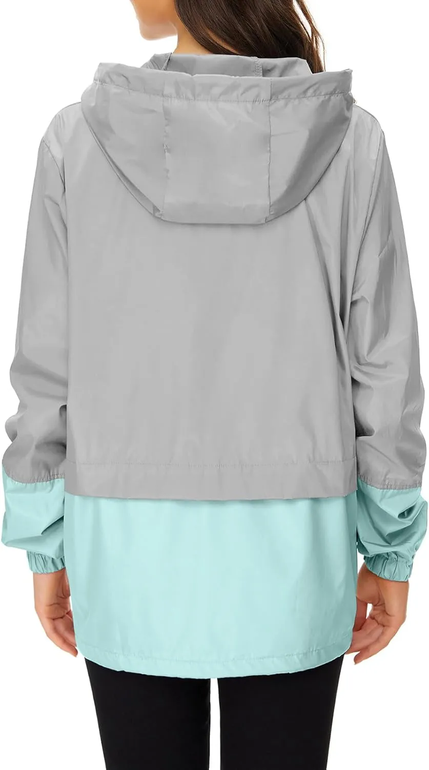 Zando Packable Rain Jacket Women Lightweight Raincoat Hood Women's Raincoats with Pocket Out Windbreaker Jacket Waterproof