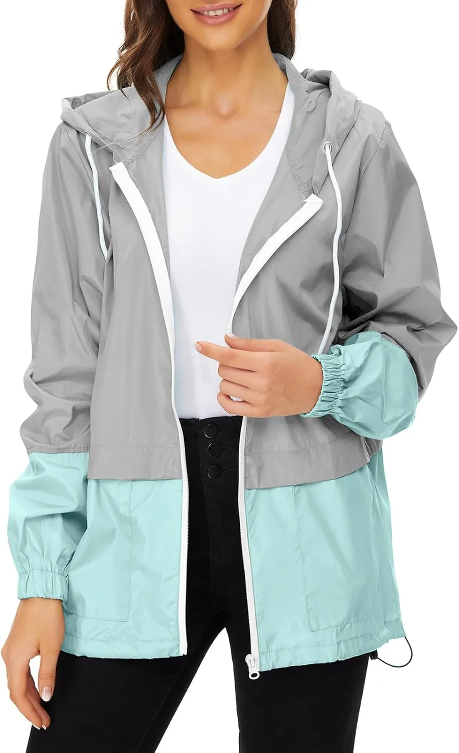 Zando Packable Rain Jacket Women Lightweight Raincoat Hood Women's Raincoats with Pocket Out Windbreaker Jacket Waterproof