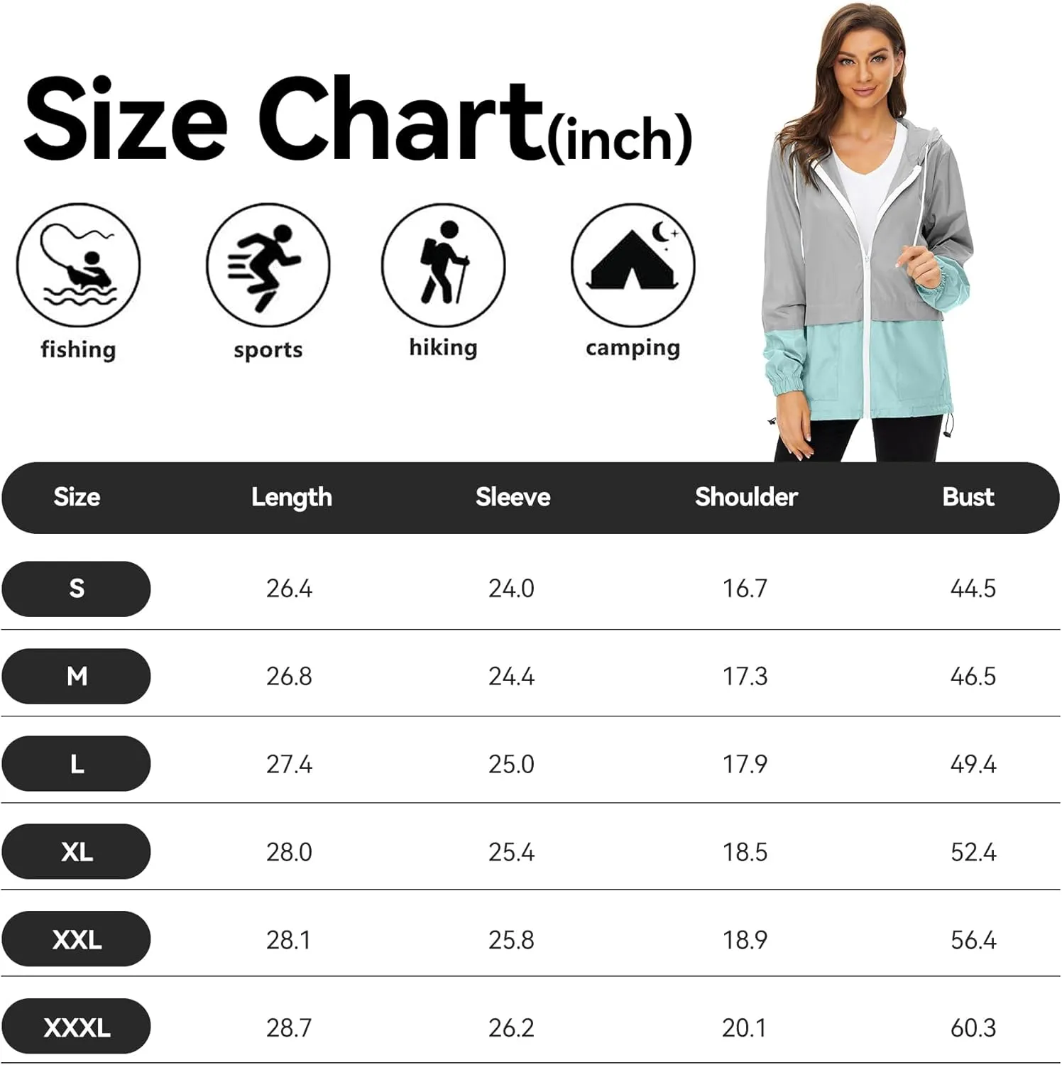 Zando Packable Rain Jacket Women Lightweight Raincoat Hood Women's Raincoats with Pocket Out Windbreaker Jacket Waterproof