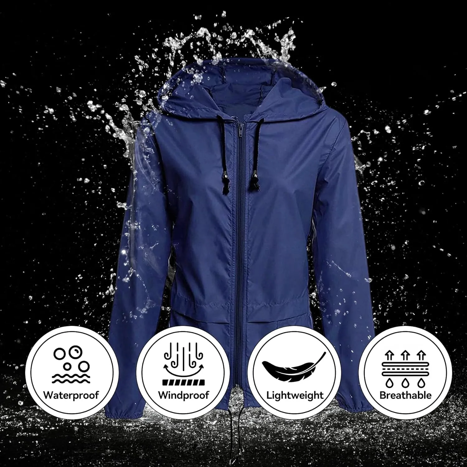 Zando Packable Rain Jacket Women Lightweight Raincoat Hood Women's Raincoats with Pocket Out Windbreaker Jacket Waterproof