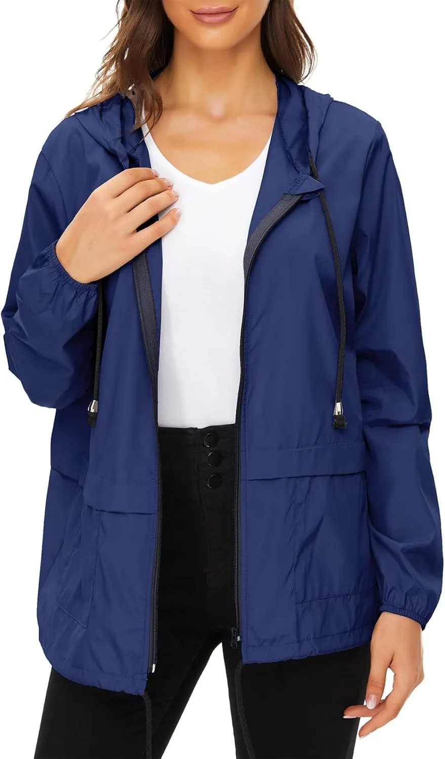 Zando Packable Rain Jacket Women Lightweight Raincoat Hood Women's Raincoats with Pocket Out Windbreaker Jacket Waterproof