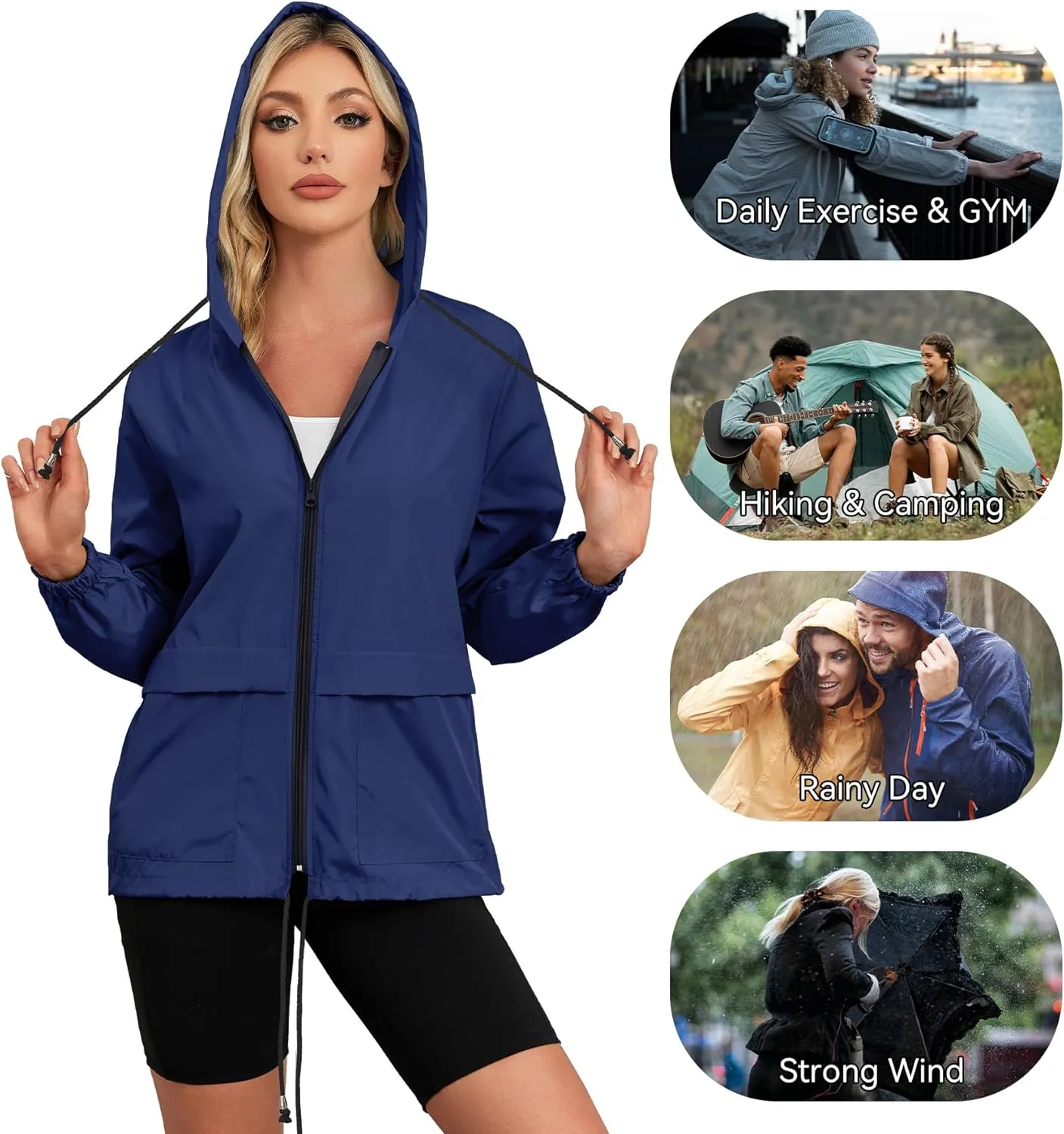 Zando Packable Rain Jacket Women Lightweight Raincoat Hood Women's Raincoats with Pocket Out Windbreaker Jacket Waterproof