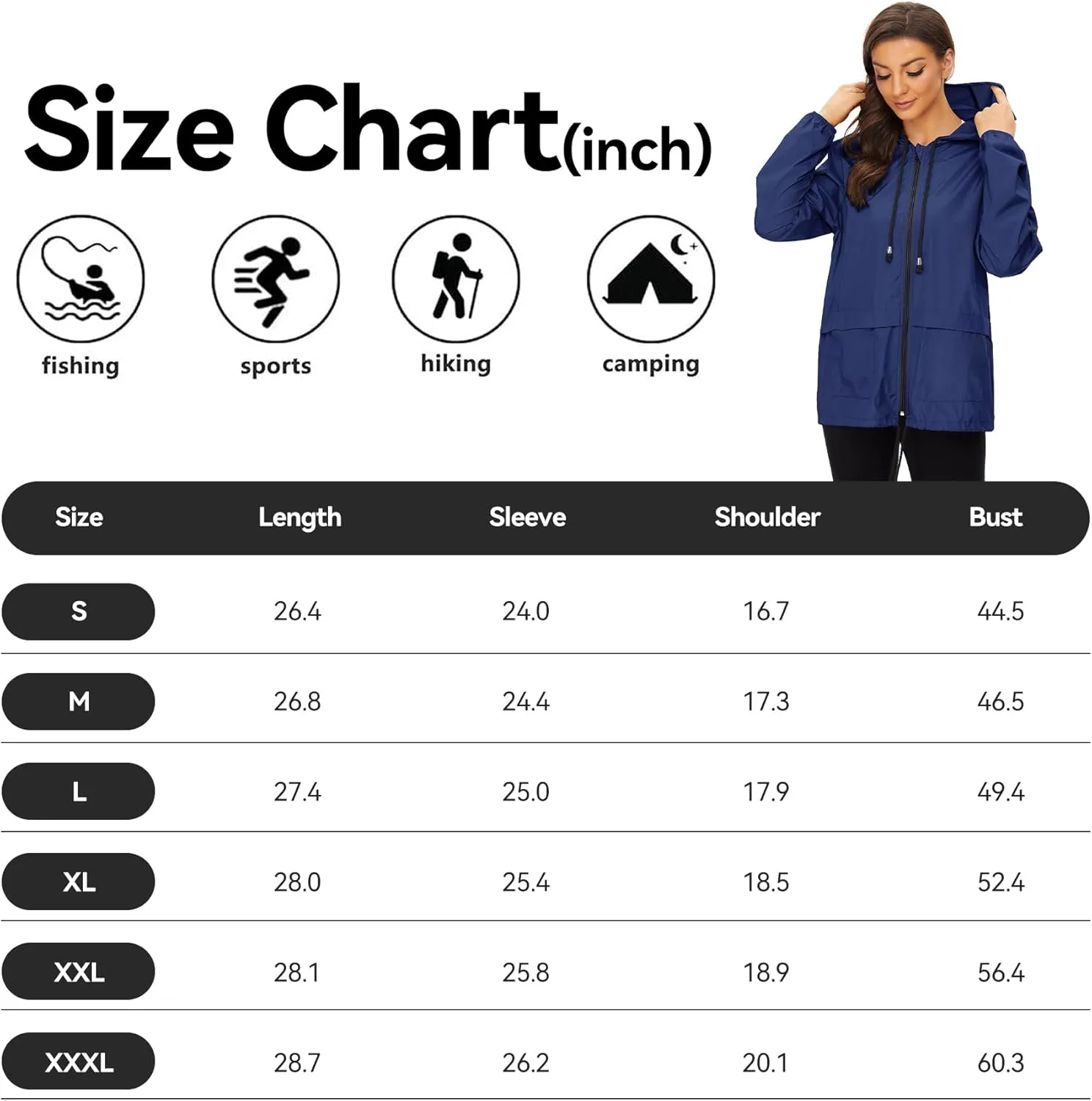 Zando Packable Rain Jacket Women Lightweight Raincoat Hood Women's Raincoats with Pocket Out Windbreaker Jacket Waterproof
